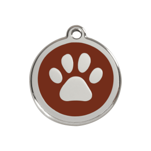 Placa para perro mediana con huella en esmalte marrón y acero inoxidable