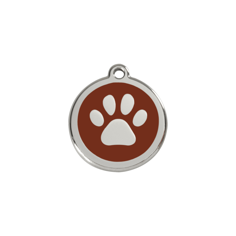 Vue avant - Médaille personnalisée pour chien/chat Red Dingo Émail et acier inoxydable - Empreinte de patte - Brun - Talla S
