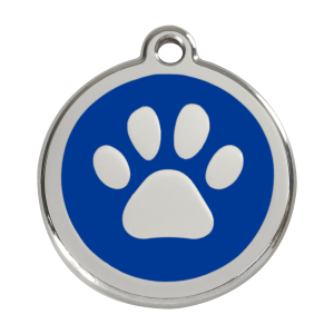 Placa para perro grande con huella en esmalte azul oscuro y acero inoxidable
