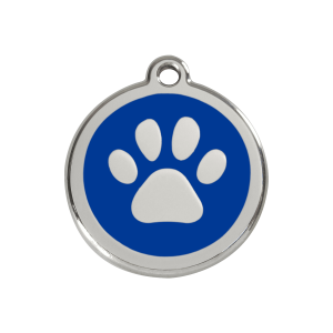Placa para perro mediana con huella en esmalte azul oscuro
