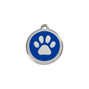 Placa para gato pequeña con huella en esmalte azul oscuro