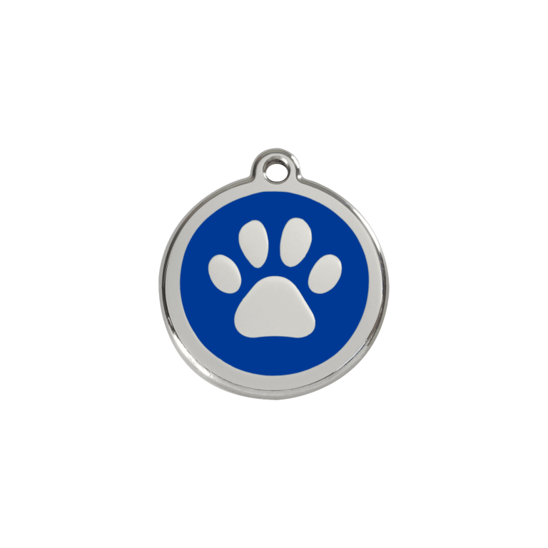 Vue avant - Médaille personnalisée pour chien/chat Red Dingo Émail/Acier inoxydable - Empreinte de patte - Bleu foncé - Talla S