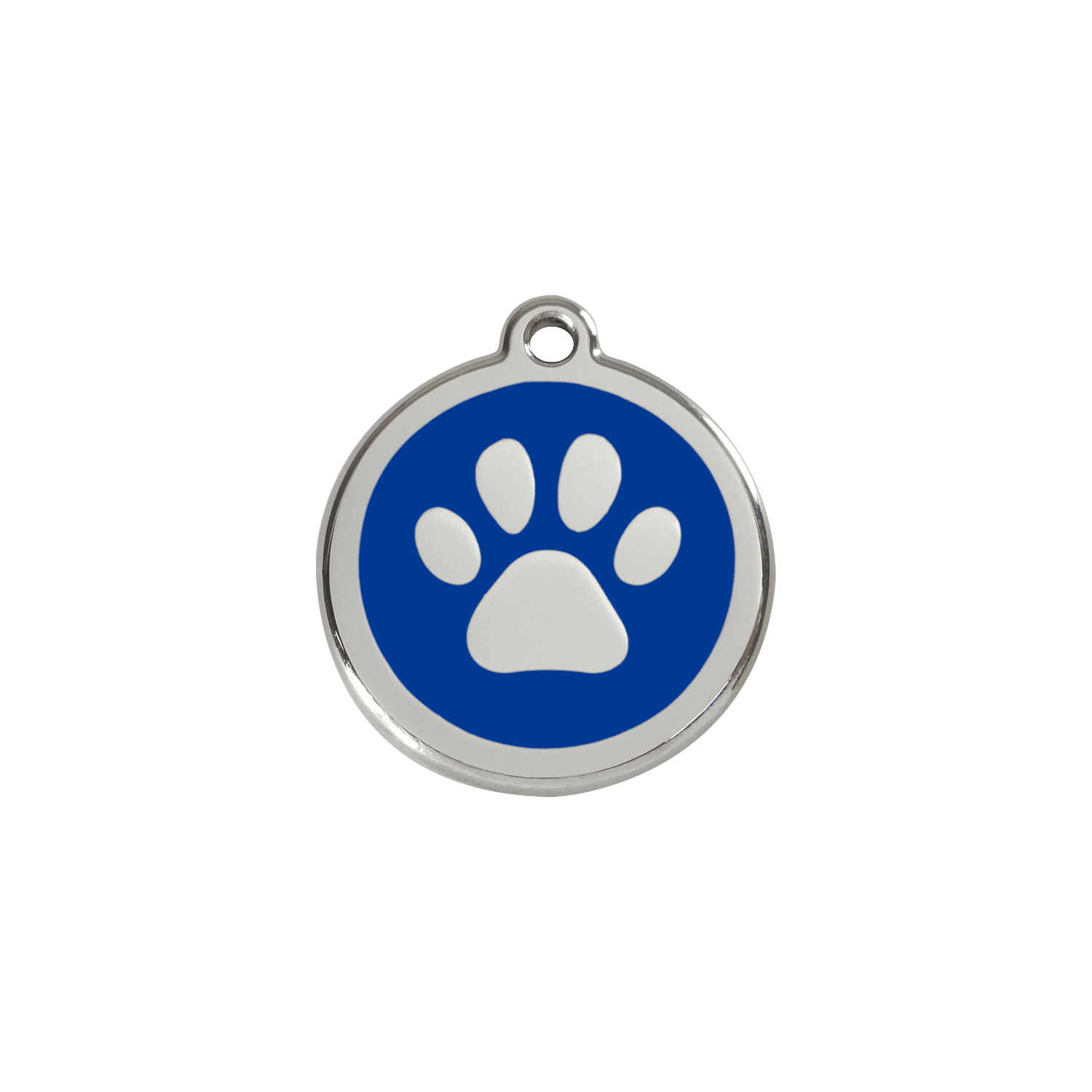 Vue avant - Médaille personnalisée pour chien/chat Red Dingo Émail/Acier inoxydable - Empreinte de patte - Bleu foncé - Talla S