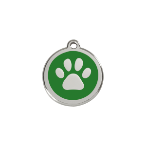 Placa para gato o perro pequeño Esmalte verde con huella de pata S