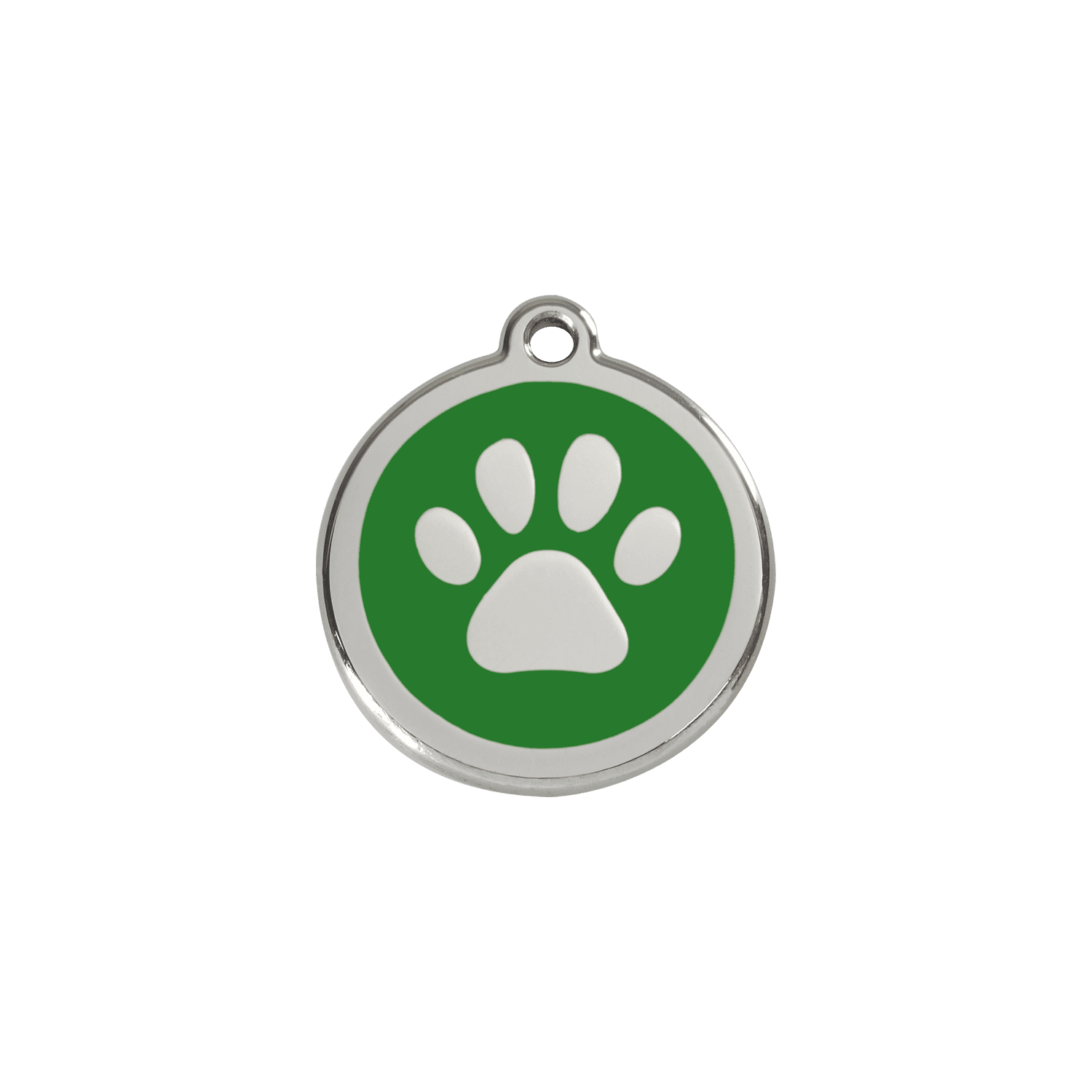 Vue avant - Médaille personnalisée pour chien/chat Red Dingo Émail et acier inoxydable - Empreinte de patte - Vert - Talla S
