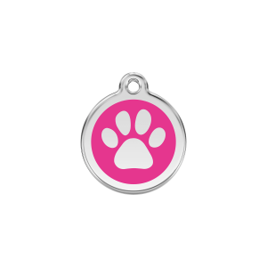 Placa para gato pequeña esmalte rosa vivo con huella de pata