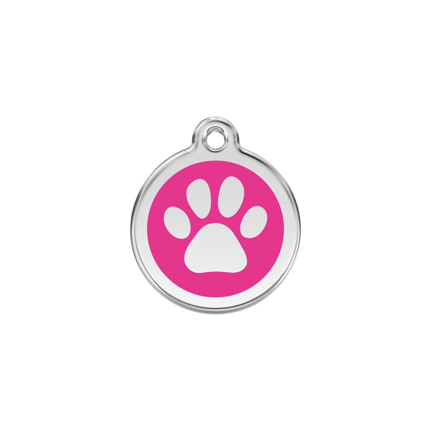 Vue avant - Médaille personnalisable pour chien/chat Red Dingo Émail/Acier inoxydable - Empreinte de patte - Rose vif - Talla S
