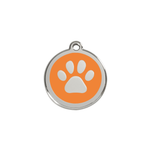 Placa para gato o perro pequeño S esmalte naranja con huella