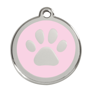 Placa para perro grande con huella rosa en esmalte y acero inoxidable