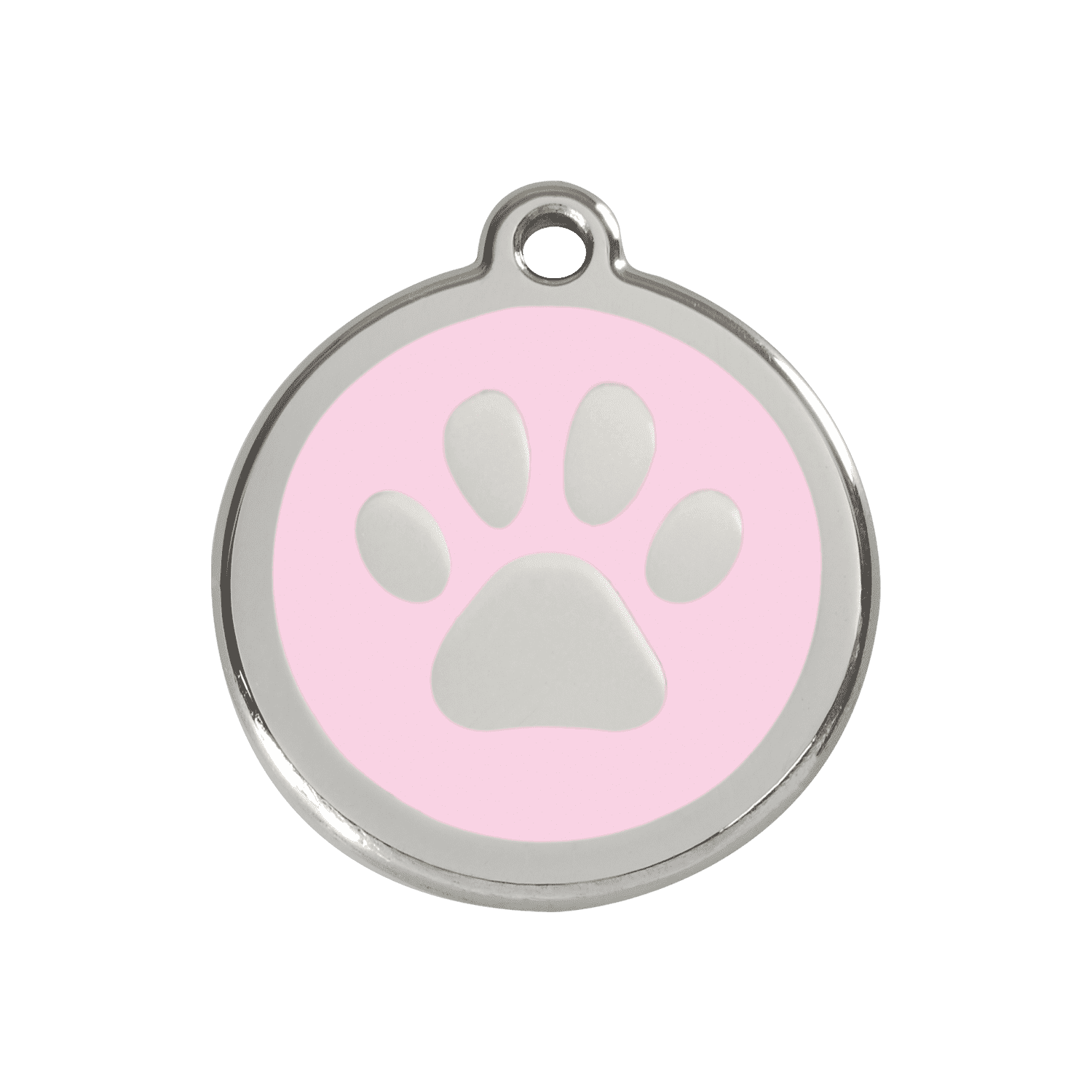 Vue avant - Médaille personnalisée pour chien/chat Red Dingo Émail et acier inoxydable - Empreinte de patte rose - Talla M
