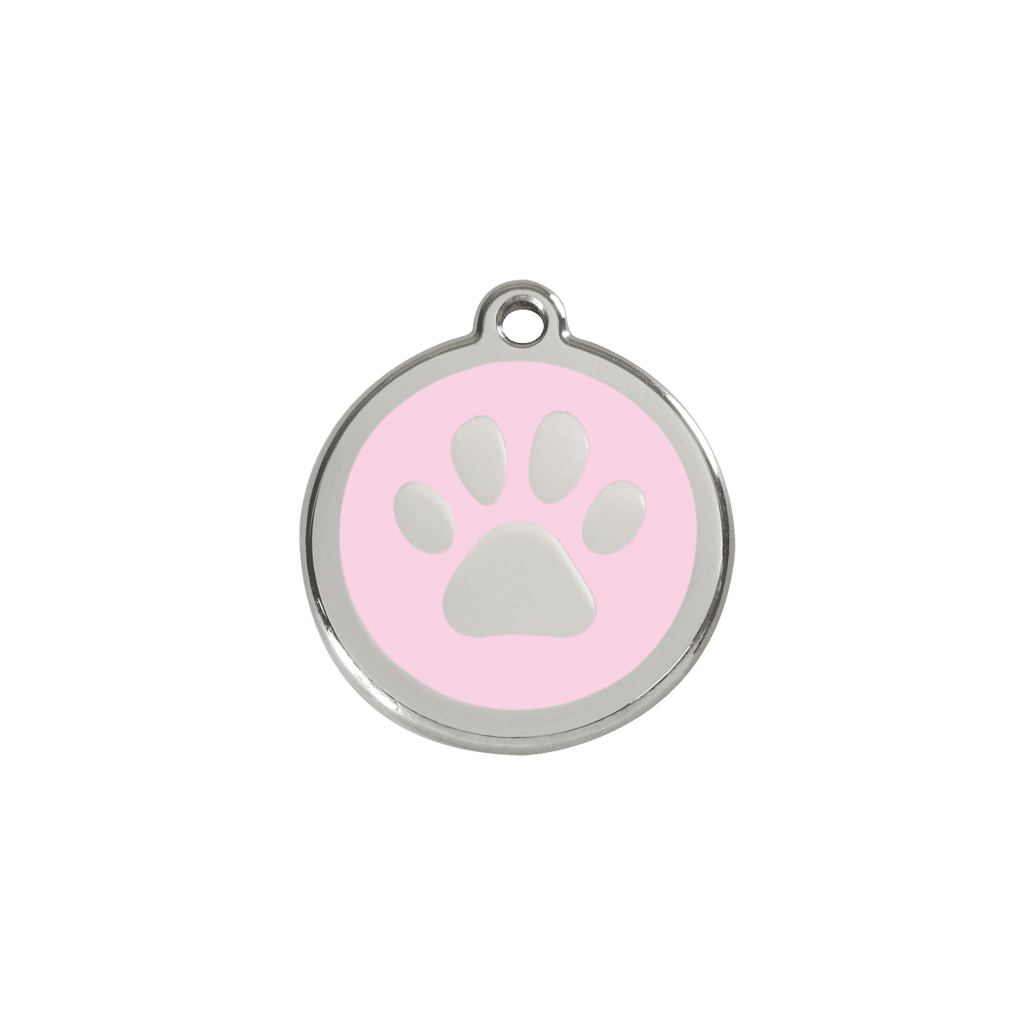 Vue avant - Médaille personnalisée pour chien/chat Red Dingo Émail/Acier inoxydable - Empreinte de patte rose - Talla S
