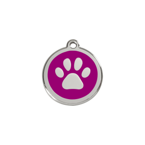 Placa para gato pequeña con huella en esmalte violeta