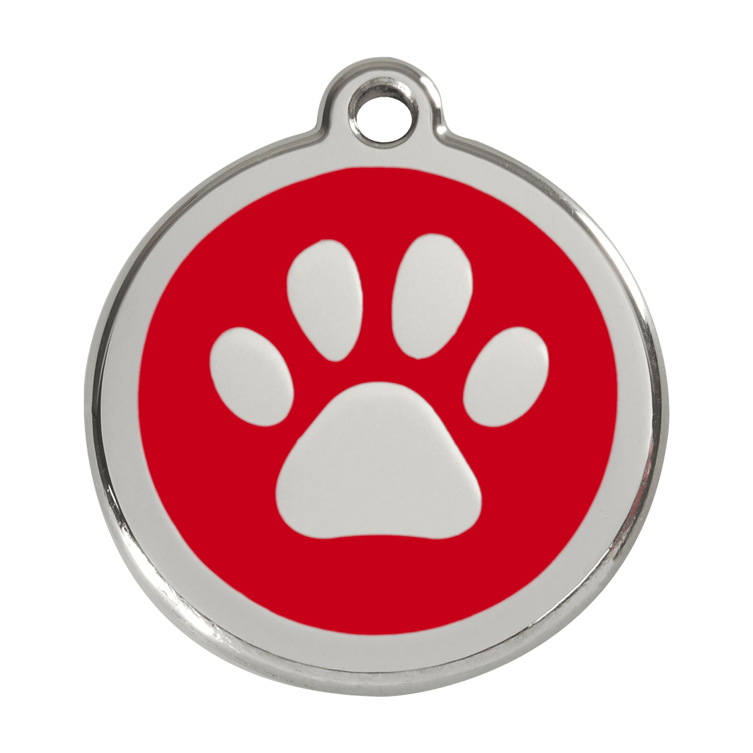 Vue avant - Médaille personnalisée pour chien Red Dingo Émail et acier inoxydable Empreinte de patte Rouge - Talla L