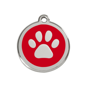 Placa para perro mediana en esmalte rojo con huella