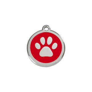 Placa para gato o perro pequeño con huella roja en esmalte y acero inoxidable S