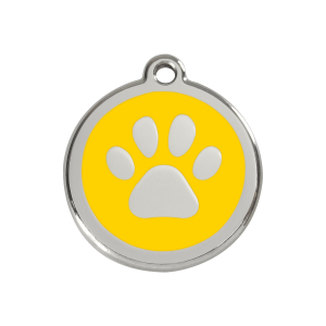 Placa para perro mediana en esmalte amarillo con huella