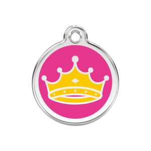 Placa para perro mediana Reina en esmalte rosa fuerte y acero inoxidable