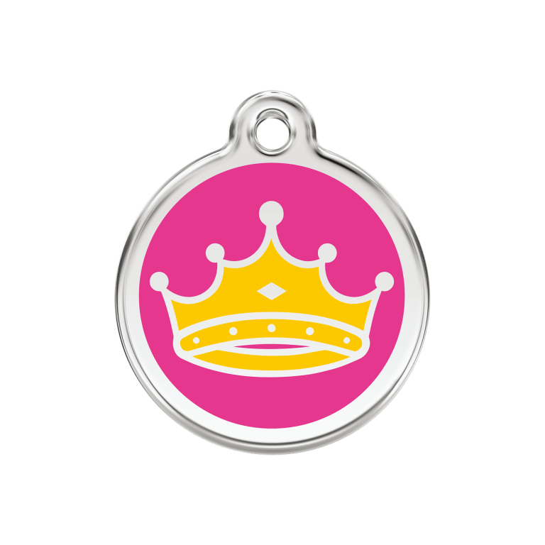 Vue avant - Médaille personnalisée pour chien Red Dingo Émail et acier inoxydable Reine Rose vif - Talla M