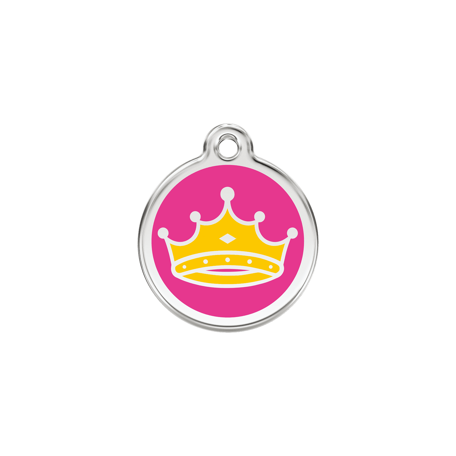 Vue avant - Médaille personnalisable pour chat en émail et acier inoxydable - Red Dingo - Motif Reine - Rose vif - Talla S