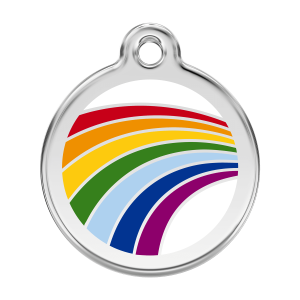 Placa para perro grande con esmalte blanco y diseño arcoíris