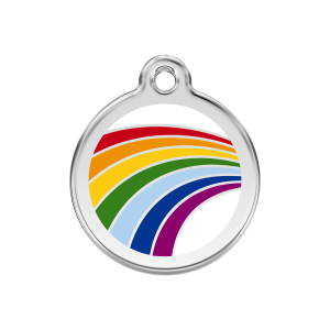 Placa para perro mediana con diseño arcoíris en esmalte blanco y acero inoxidable