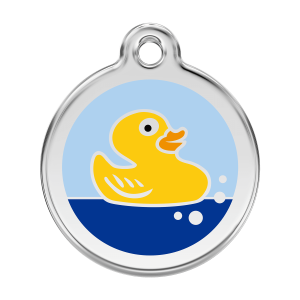 Placa para perro grande con diseño de pato azul claro en esmalte y acero inoxidable