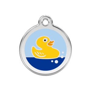 Placa para perro mediana con diseño de pato en goma azul claro