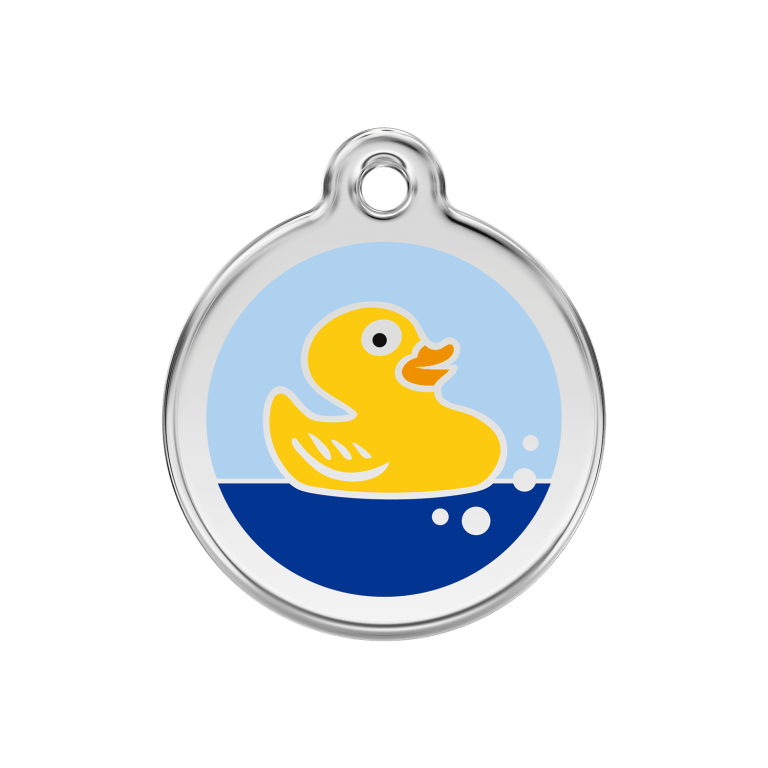 Vue avant - Médaille personnalisée pour chien Red Dingo Émail et acier inoxydable Canard en caoutchouc - Bleu clair - Talla M