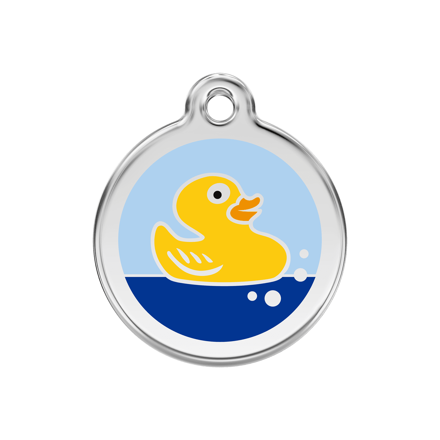 Vue avant - Médaille personnalisée pour chien Red Dingo Émail et acier inoxydable Canard en caoutchouc - Bleu clair - Talla M