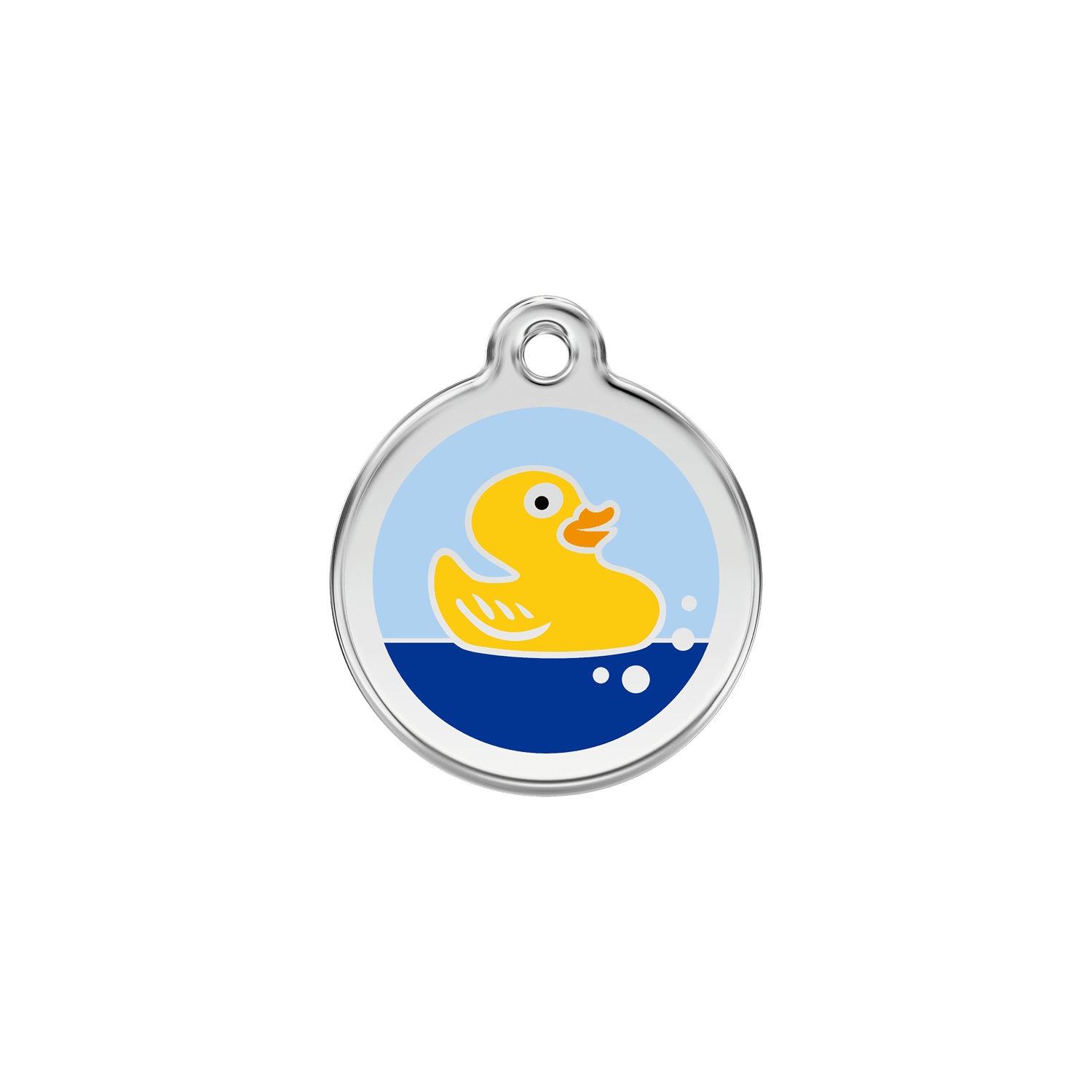 Vue avant - Médaille personnalisée pour chien/chat Red Dingo Émail et acier inoxydable - Canard en caoutchouc - Bleu clair - Talla S