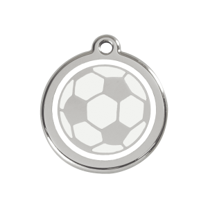 Placa para perro mediana con diseño balón de fútbol en esmalte blanco
