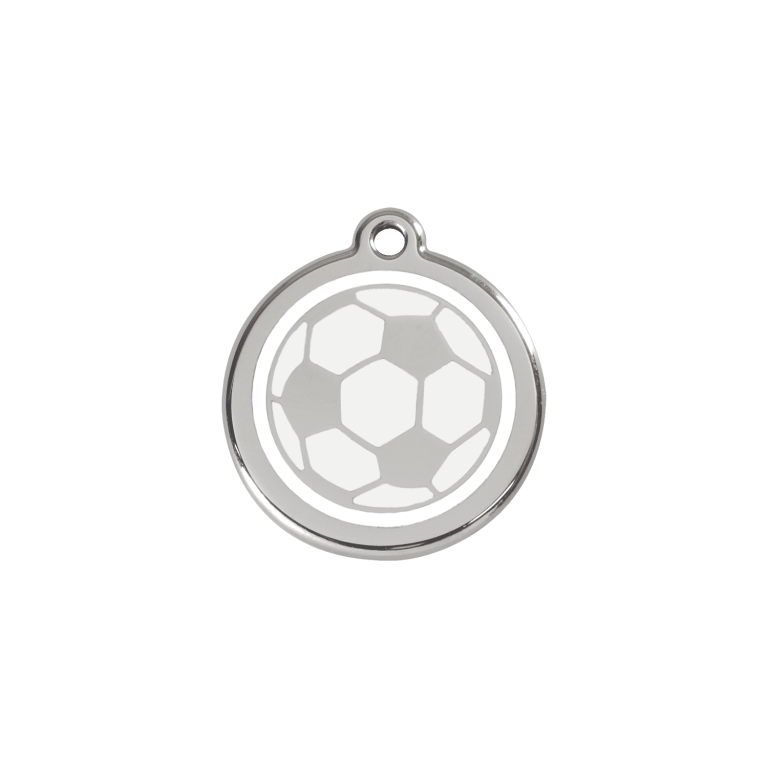 Vue avant - Médaille personnalisée pour chien/chat Red Dingo Émail et acier inoxydable - Ballon de football blanc - Talla S