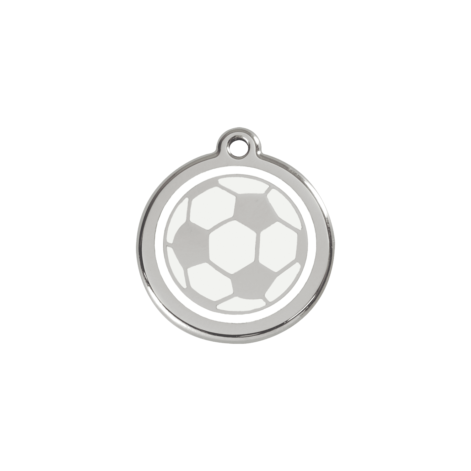 Vue avant - Médaille personnalisée pour chien/chat Red Dingo Émail et acier inoxydable - Ballon de football blanc - Talla S