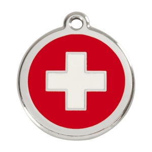 Placa para perro grande Cruz Suiza roja en esmalte y acero inoxidable