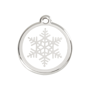 Placa para perro mediana con copo de nieve en esmalte blanco y acero inoxidable