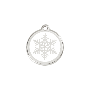 Placa para gato pequeña con copo de nieve en esmalte y acero inoxidable