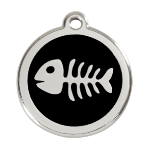 Placa para perro grande con diseño espina de pez negro en esmalte y acero inoxidable