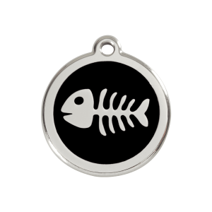 Placa para perro mediana con diseño de espina de pez en esmalte negro