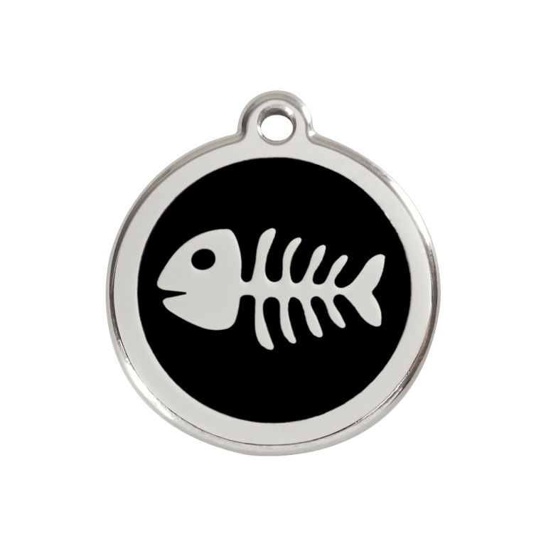 Vue avant - Médaille personnalisée pour chien ou chat - Red Dingo - Squelette de poisson - Noir - Talla M