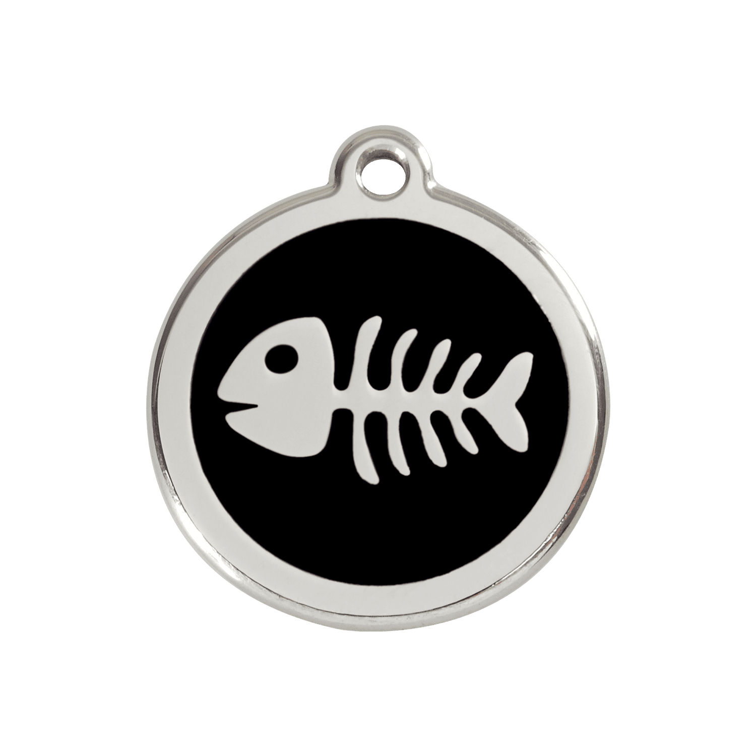 Vue avant - Médaille personnalisée pour chien ou chat - Red Dingo - Squelette de poisson - Noir - Talla M