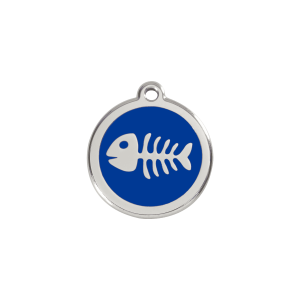 Placa para gato pequeña diseño espina de pez azul oscuro en esmalte y acero inoxidable