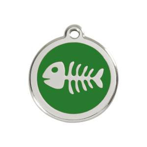 Placa para perro mediana con diseño de espina de pez verde en esmalte y acero inoxidable