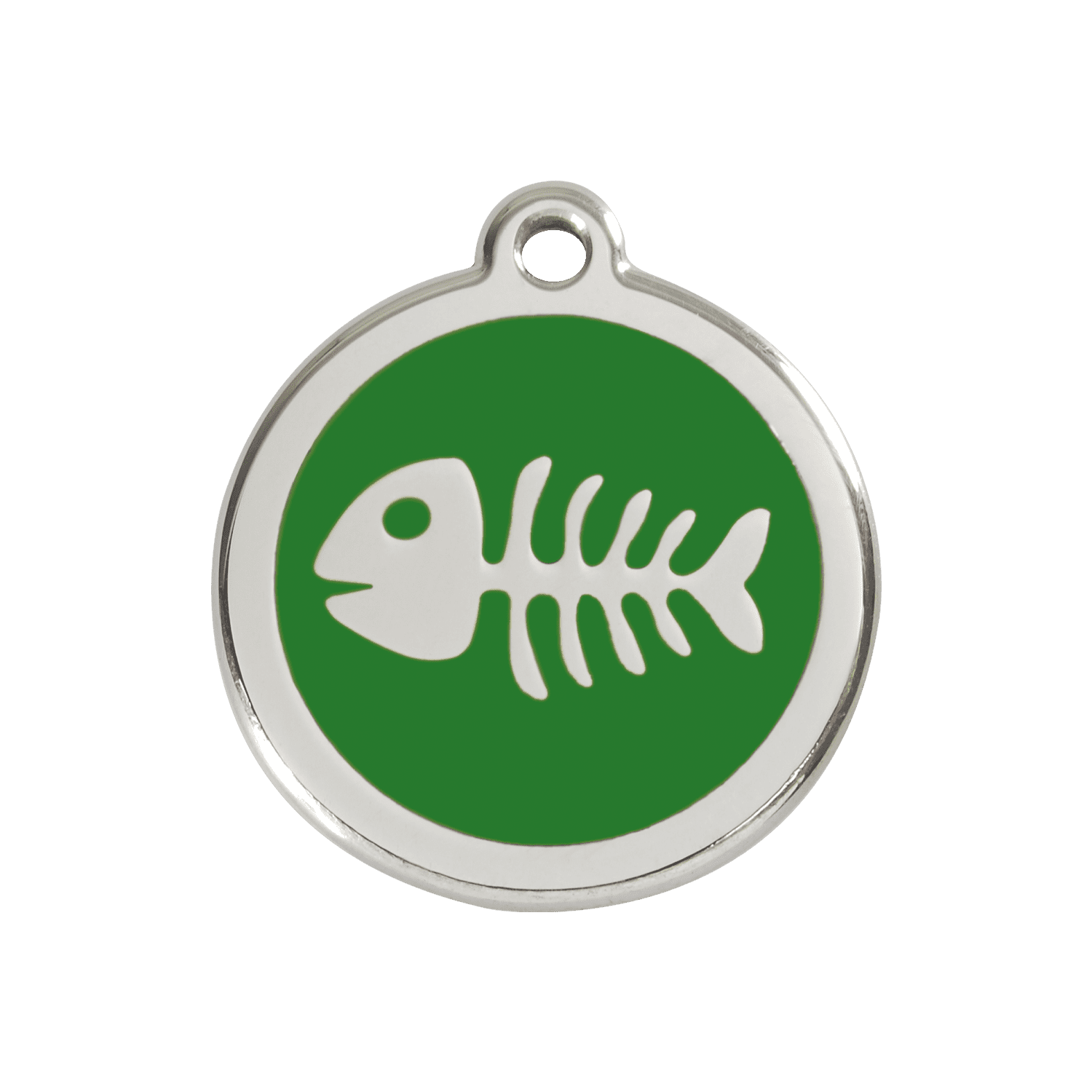 Vue avant - Médaille personnalisable pour chien ou chat - Red Dingo - Squelette de poisson vert - Talla M