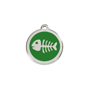 Placa para gato pequeña diseño espina de pez en esmalte verde y acero inoxidable