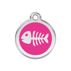 Placa para perro mediana con diseño espina de pez rosa brillante