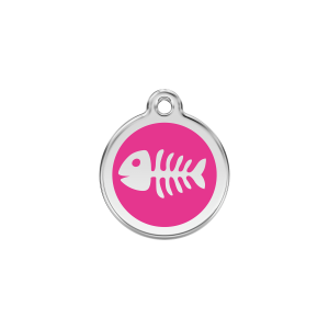 Placa para gato pequeña diseño espina de pez en esmalte rosa vivo
