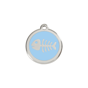 Placa para gato pequeña diseño espina de pez azul claro