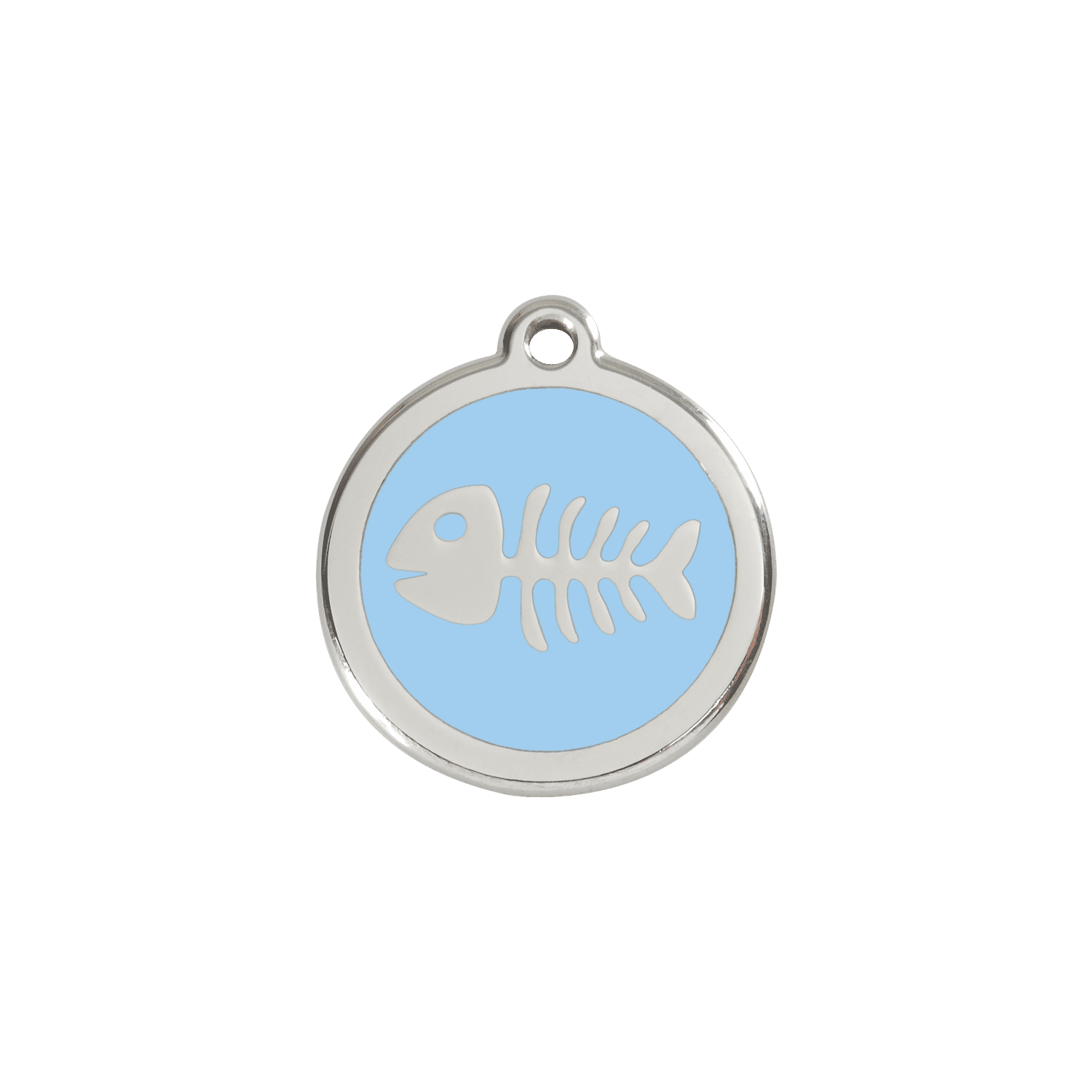 Vue avant - Médaille personnalisée Red Dingo Émail/Acier inoxydable - Squelette poisson - Bleu clair - Talla S