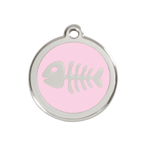 Placa para perro mediana con diseño espina de pez rosa en esmalte y acero inoxidable