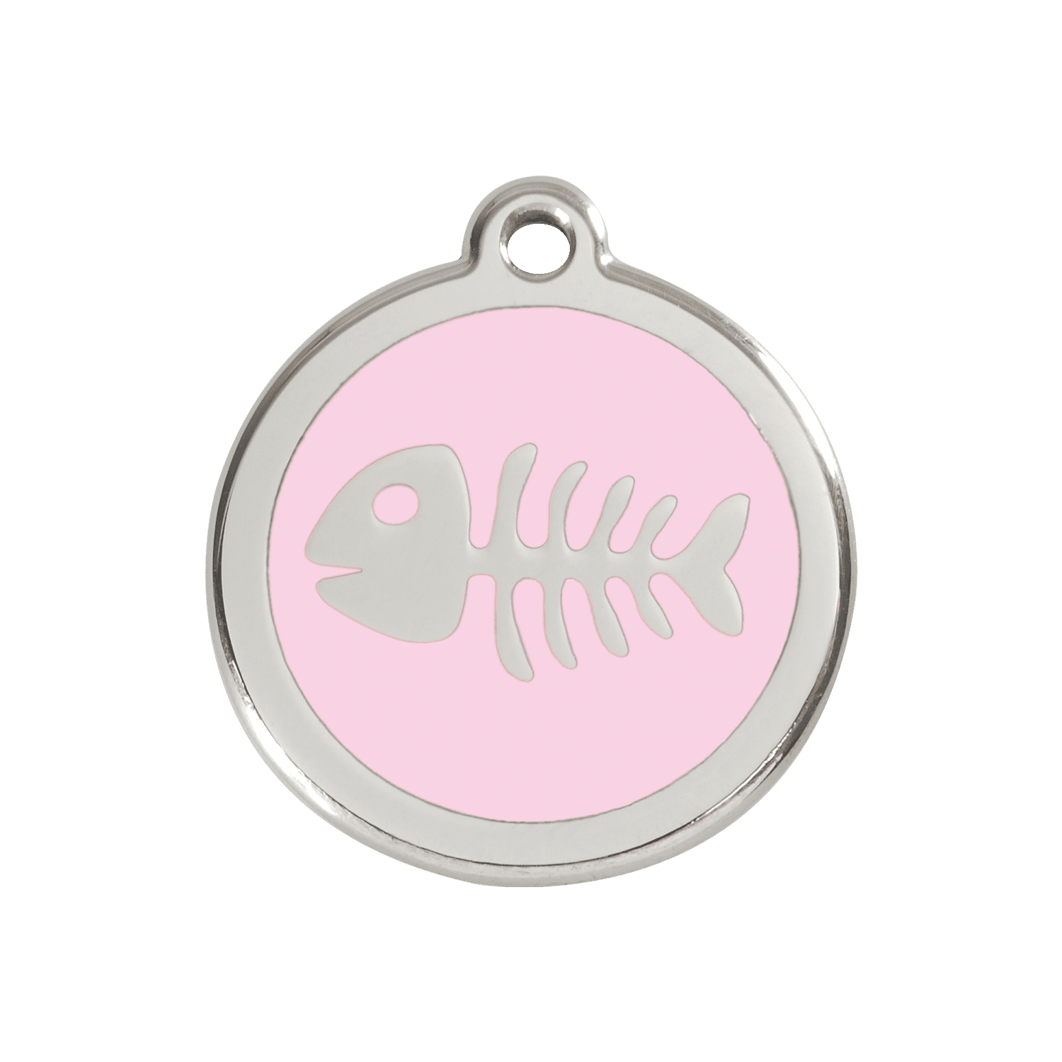 Vue avant - Médaille personnalisée pour chien/chat Red Dingo Émail et acier inoxydable - Squelette de poisson - Rose - Talla M